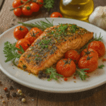 Mediterraner Airfryer-Lachs mit Kirschtomaten