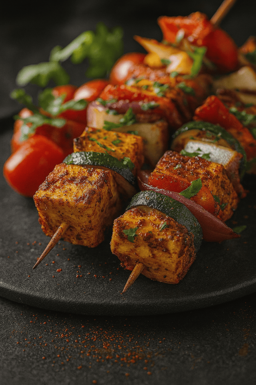 Tofu-Tikka-Spieße aus der Heißluftfritteuse