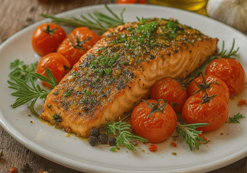 Mediterraner Airfryer-Lachs mit Kirschtomaten